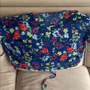 Floral print shear cold shoulder blouse with ties